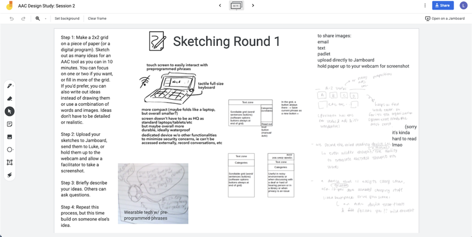 screenshot of online whiteboard with sketches of AAC devices