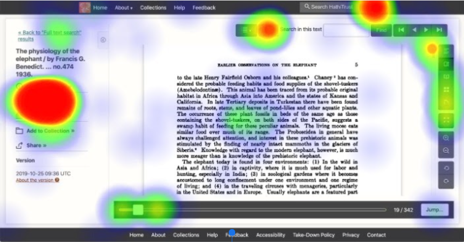 heatmap of HathiTrust e-reader interface